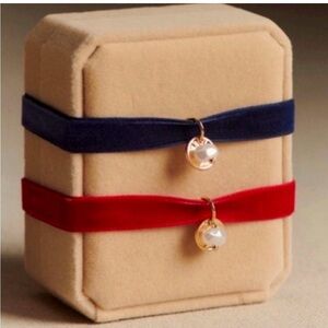Sezane Pearl Charm Bracelets - Red and Blue